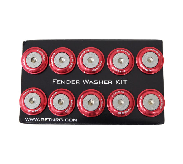 NRG Fender Washer Kit w/Rivets For Plastic (Red) - Set of 10 NRG Hardware Kits - Other  AXOPROS