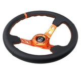 NRG Reinforce Steering Wheel (350mm / 3in. Deep) Blk Leather, Orange Center Mark w/ Orange Stitching NRG Steering Wheels  AXOPROS