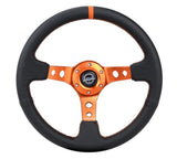 NRG Reinforce Steering Wheel (350mm / 3in. Deep) Blk Leather, Orange Center Mark w/ Orange Stitching NRG Steering Wheels  AXOPROS