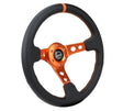 NRG Reinforce Steering Wheel (350mm / 3in. Deep) Blk Leather, Orange Center Mark w/ Orange Stitching NRG Steering Wheels  AXOPROS