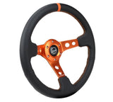 NRG Reinforce Steering Wheel (350mm / 3in. Deep) Blk Leather, Orange Center Mark w/ Orange Stitching NRG Steering Wheels  AXOPROS