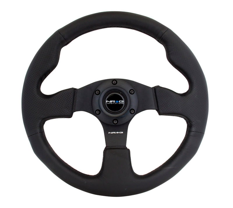 NRG Reinforced Steering Wheel (320mm) Black Leather w/Black Stitching NRG Steering Wheels  AXOPROS