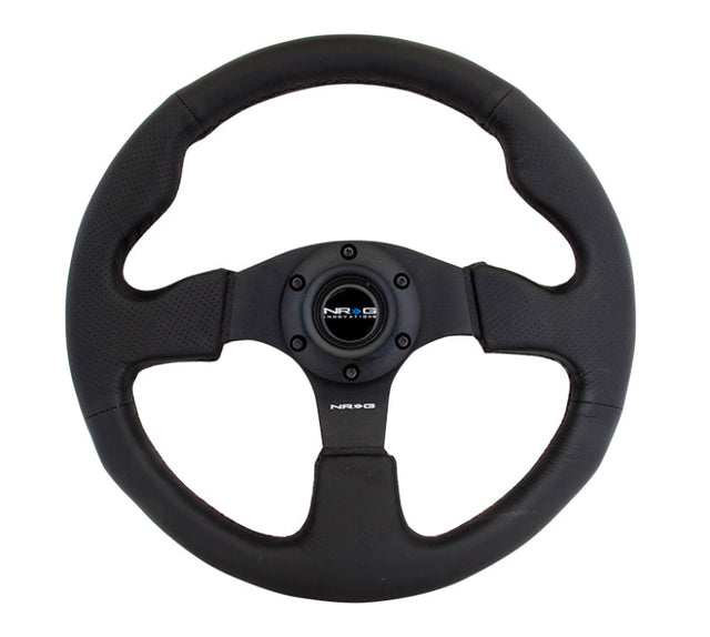NRG Reinforced Steering Wheel (320mm) Black Leather w/Black Stitching NRG Steering Wheels  AXOPROS