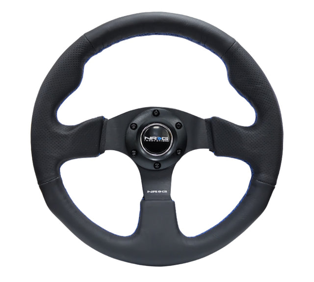 NRG Reinforced Steering Wheel (320mm) Black Leather w/Blue Stitching NRG Steering Wheels  AXOPROS