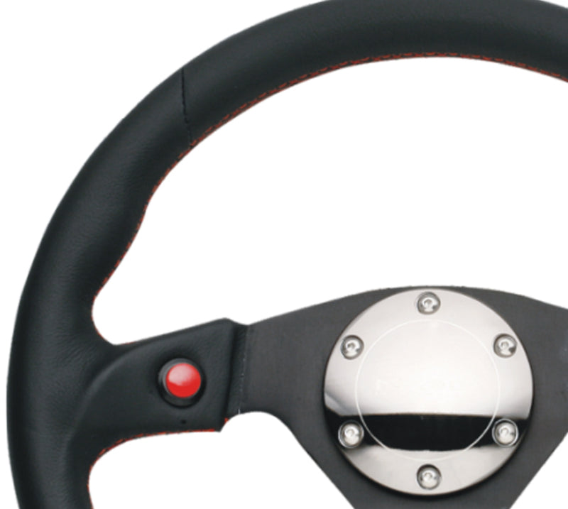 NRG Reinforced Steering Wheel (320mm) Blk Leather w/Dual Buttons NRG Steering Wheels  AXOPROS