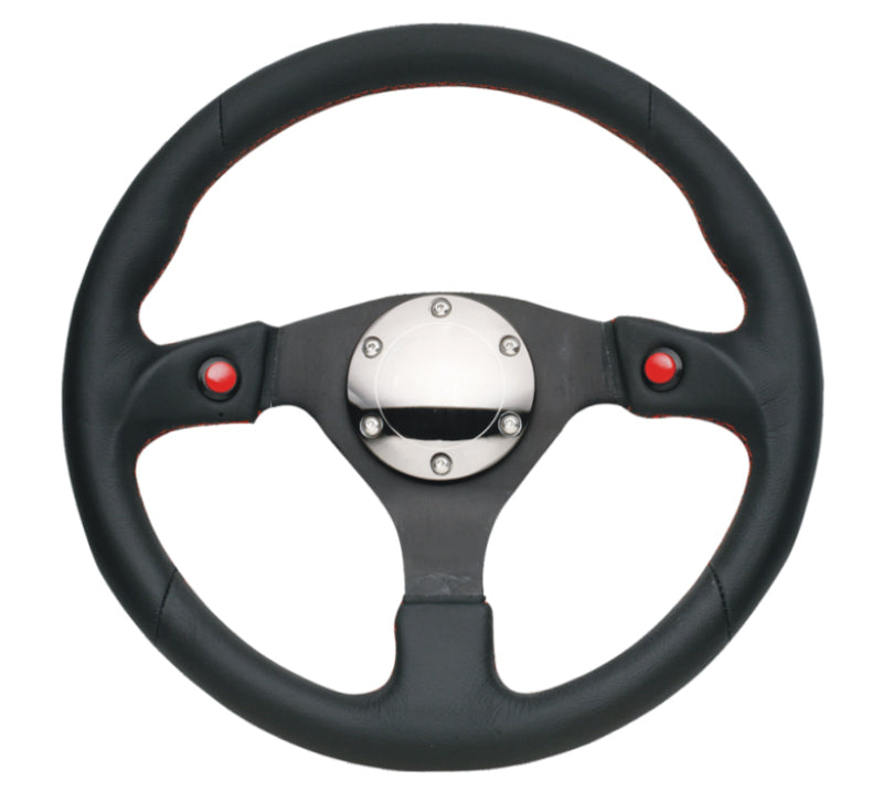 NRG Reinforced Steering Wheel (320mm) Blk Leather w/Dual Buttons NRG Steering Wheels  AXOPROS