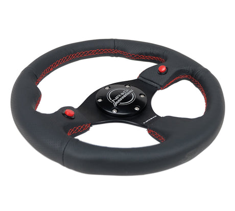 NRG Reinforced Steering Wheel (320mm) Blk Leather w/Dual Buttons NRG Steering Wheels  AXOPROS