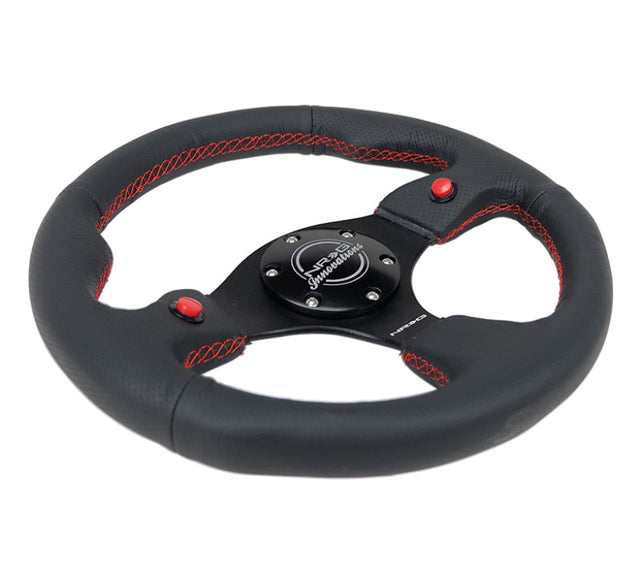 NRG Reinforced Steering Wheel (320mm) Blk Leather w/Dual Buttons NRG Steering Wheels  AXOPROS