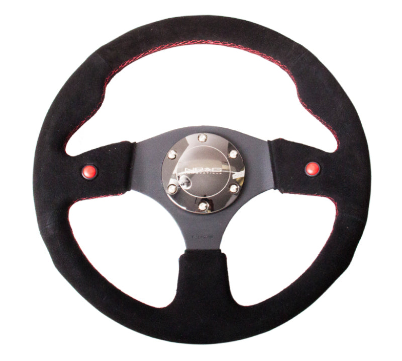 NRG Reinforced Steering Wheel (320mm) Blk Suede w/Dual Buttons NRG Steering Wheels  AXOPROS