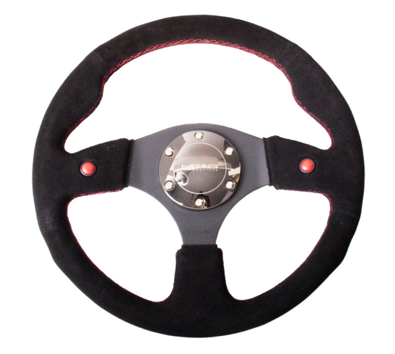 NRG Reinforced Steering Wheel (320mm) Blk Suede w/Dual Buttons NRG Steering Wheels  AXOPROS