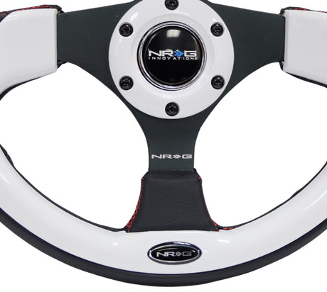 NRG Reinforced Steering Wheel (320mm) Blk w/White Trim & 4mm 3-Spoke NRG Steering Wheels  AXOPROS