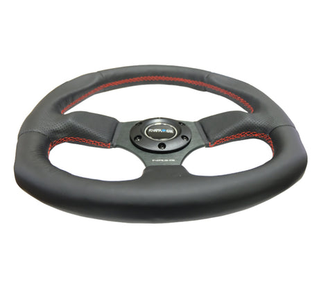 NRG Reinforced Steering Wheel (320mm Horizontal / 330mm Vertical) Leather w/Red Stitching NRG Steering Wheels  AXOPROS