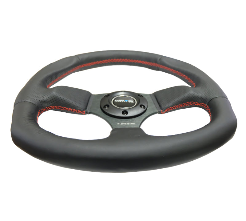 NRG Reinforced Steering Wheel (320mm Horizontal / 330mm Vertical) Leather w/Red Stitching NRG Steering Wheels  AXOPROS