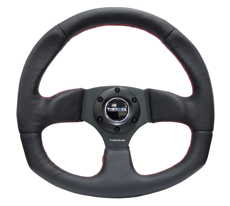 NRG Reinforced Steering Wheel (320mm Horizontal / 330mm Vertical) Leather w/Red Stitching NRG Steering Wheels  AXOPROS
