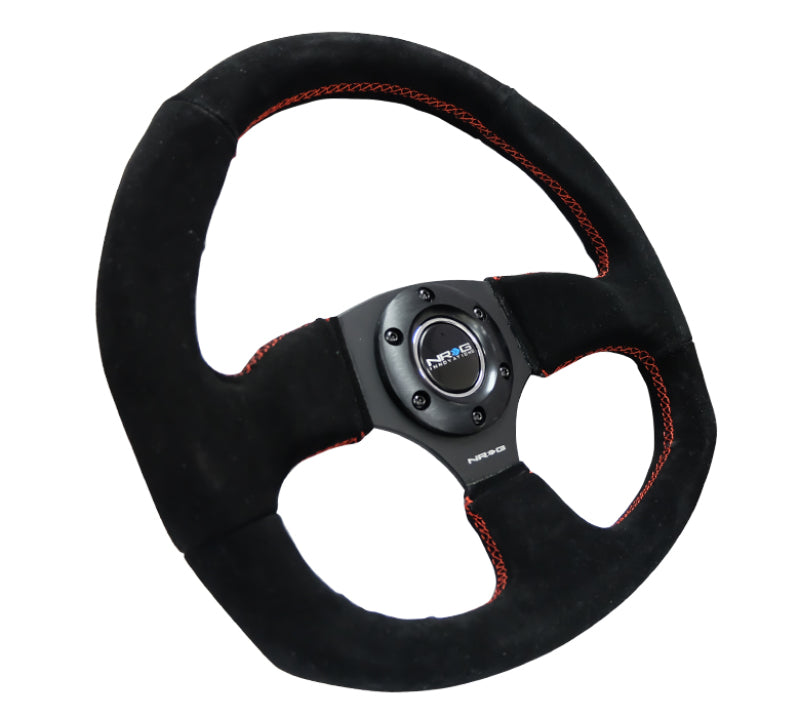 NRG Reinforced Steering Wheel (320mm Horizontal / 330mm Vertical) Suede w/Red Stitch NRG Steering Wheels  AXOPROS