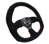 NRG Reinforced Steering Wheel (320mm Horizontal / 330mm Vertical) Suede w/Red Stitch NRG Steering Wheels  AXOPROS