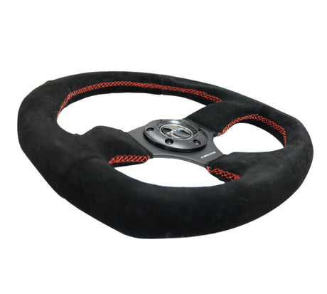 NRG Reinforced Steering Wheel (320mm Horizontal / 330mm Vertical) Suede w/Red Stitch NRG Steering Wheels  AXOPROS