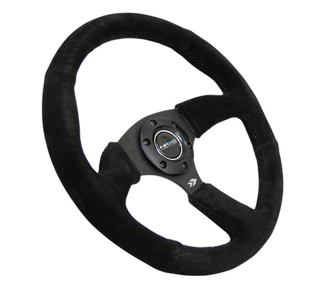 NRG Reinforced Steering Wheel (350mm / 2.5in. Deep) Blk Suede Comfort Grip w/5mm Matte Blk Spokes NRG Steering Wheels  AXOPROS