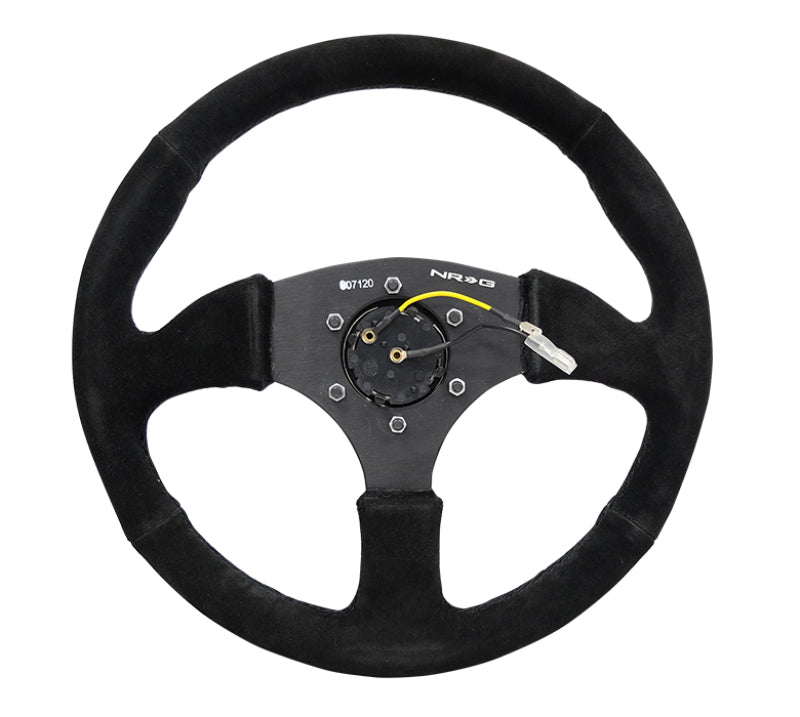 NRG Reinforced Steering Wheel (350mm / 2.5in. Deep) Blk Suede Comfort Grip w/5mm Matte Blk Spokes NRG Steering Wheels  AXOPROS