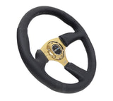 NRG Reinforced Steering Wheel (350mm / 2.5in. Deep) Leather Race Comfort Grip w/4mm Gold Spokes NRG Steering Wheels  AXOPROS