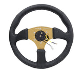 NRG Reinforced Steering Wheel (350mm / 2.5in. Deep) Leather Race Comfort Grip w/4mm Gold Spokes NRG Steering Wheels  AXOPROS