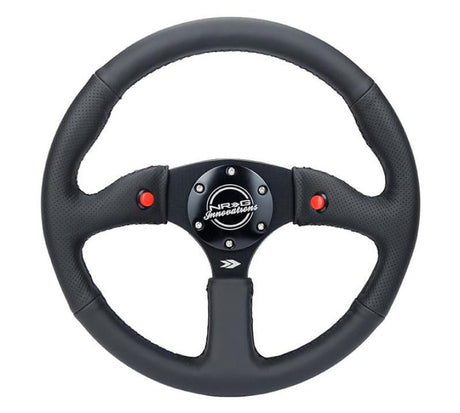 NRG Reinforced Steering Wheel (350mm/ 2.5in. Deep) Sport Leather Racing/ 4mm Matte Black Spoke NRG Steering Wheels  AXOPROS