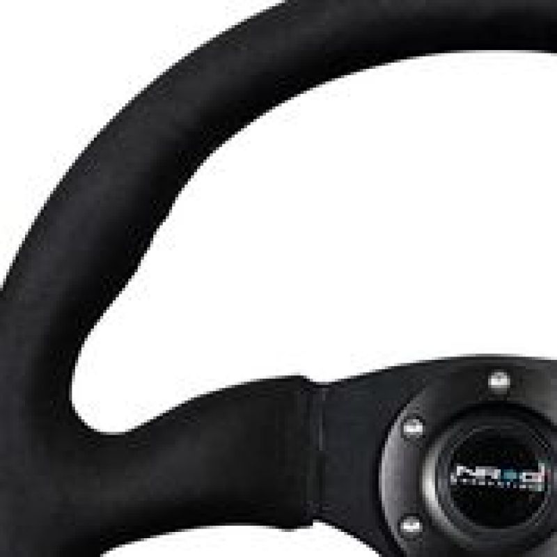 NRG Reinforced Steering Wheel (350mm / 2.5in. Deep)Blk Alcantara Comfort Grip w/4mm Matte Blk Spokes NRG Steering Wheels  AXOPROS