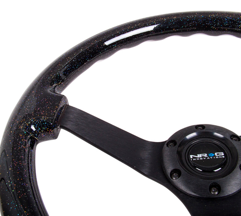 NRG Reinforced Steering Wheel (350mm / 3in Deep) Classic Blk Sparkle Wood Grain w/Blk 3-Spoke Center NRG Steering Wheels  AXOPROS