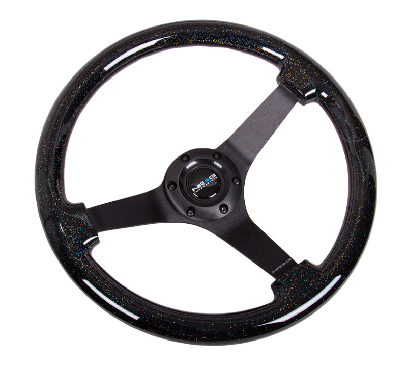 NRG Reinforced Steering Wheel (350mm / 3in Deep) Classic Blk Sparkle Wood Grain w/Blk 3-Spoke Center NRG Steering Wheels  AXOPROS
