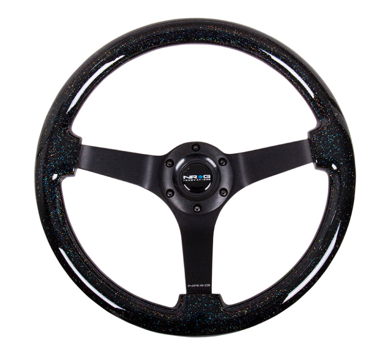 NRG Reinforced Steering Wheel (350mm / 3in Deep) Classic Blk Sparkle Wood Grain w/Blk 3-Spoke Center NRG Steering Wheels  AXOPROS