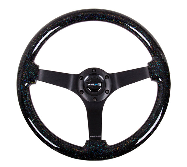 NRG Reinforced Steering Wheel (350mm / 3in Deep) Classic Blk Sparkle Wood Grain w/Blk 3-Spoke Center NRG Steering Wheels  AXOPROS