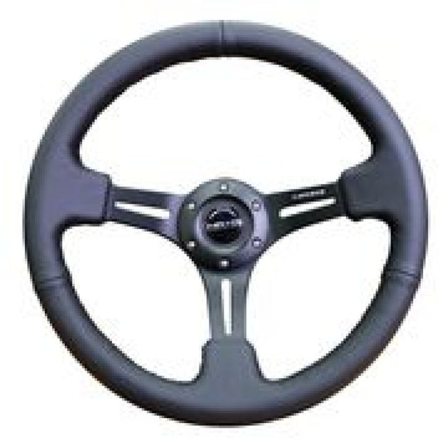 NRG Reinforced Steering Wheel (350mm / 3in. Deep) Black Leather w/ Black Stitching NRG Steering Wheels  AXOPROS