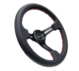 NRG Reinforced Steering Wheel (350mm / 3in. Deep) Black Leather/Red Stitch & Blk 3-Spoke w/Slits NRG Steering Wheels  AXOPROS