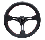 NRG Reinforced Steering Wheel (350mm / 3in. Deep) Black Leather/Red Stitch & Blk 3-Spoke w/Slits NRG Steering Wheels  AXOPROS