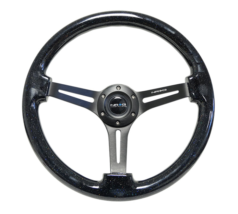 NRG Reinforced Steering Wheel (350mm / 3in. Deep) Black Multi Color Flake Wood w/ Black Matte Center NRG Steering Wheels  AXOPROS