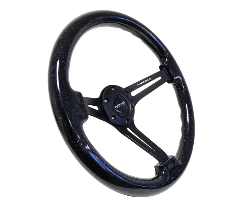 NRG Reinforced Steering Wheel (350mm / 3in. Deep) Black Multi Color Flake Wood w/ Black Matte Center NRG Steering Wheels  AXOPROS