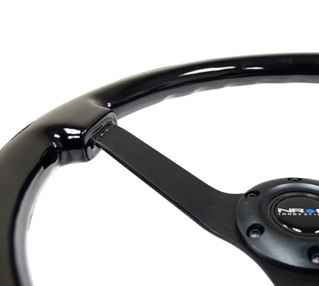 NRG Reinforced Steering Wheel (350mm / 3in. Deep) Black w/Black Chrome Solid 3-Spoke Center NRG Steering Wheels  AXOPROS