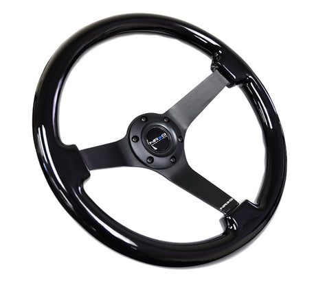 NRG Reinforced Steering Wheel (350mm / 3in. Deep) Black w/Black Chrome Solid 3-Spoke Center NRG Steering Wheels  AXOPROS