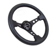 NRG Reinforced Steering Wheel (350mm / 3in. Deep) Blk Leather w/Blk Spoke & Circle Cutouts NRG Steering Wheels  AXOPROS