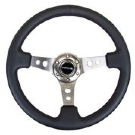 NRG Reinforced Steering Wheel (350mm / 3in. Deep) Blk Leather w/Gunmetal Circle Cutout Spokes NRG Steering Wheels  AXOPROS