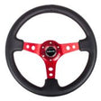 NRG Reinforced Steering Wheel (350mm / 3in. Deep) Blk Leather w/Red Circle Cutout Spokes NRG Steering Wheels  AXOPROS