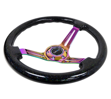 NRG Reinforced Steering Wheel (350mm / 3in. Deep) Blk Multi Color Flake w/ Neochrome Center Mark NRG Steering Wheels  AXOPROS