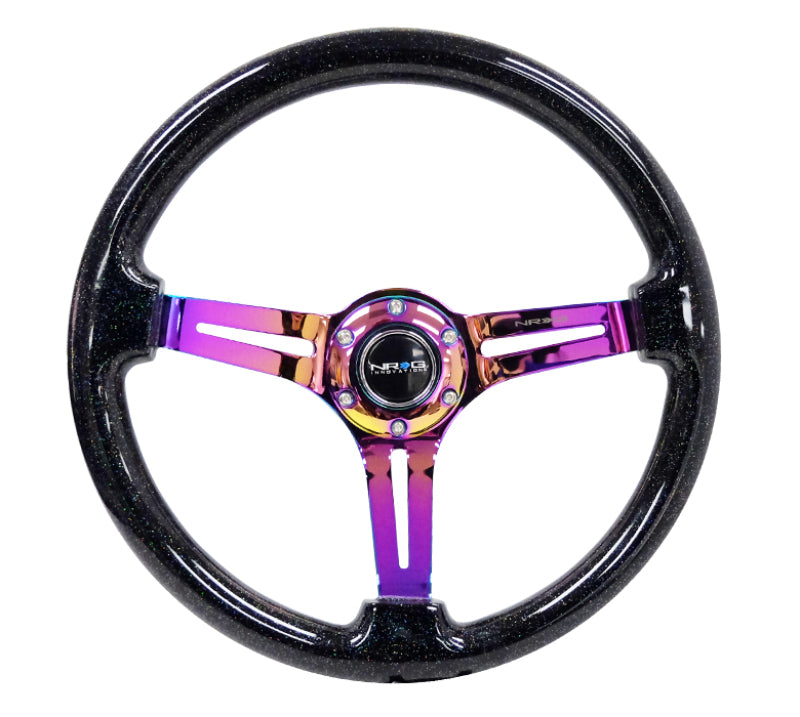 NRG Reinforced Steering Wheel (350mm / 3in. Deep) Blk Multi Color Flake w/ Neochrome Center Mark NRG Steering Wheels  AXOPROS