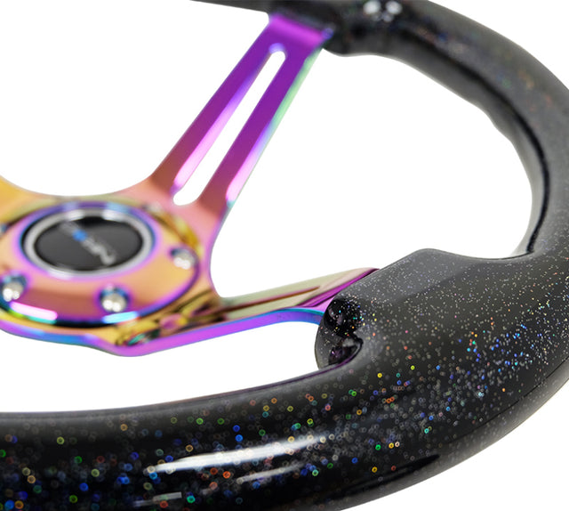 NRG Reinforced Steering Wheel (350mm / 3in. Deep) Blk Multi Color Flake w/ Neochrome Center Mark NRG Steering Wheels  AXOPROS