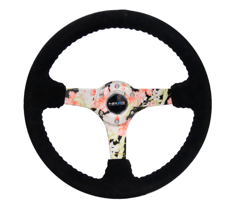 NRG Reinforced Steering Wheel (350mm / 3in. Deep) Blk Suede Floral Dipped w/ Blk Baseball Stitch NRG Steering Wheels  AXOPROS