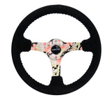 NRG Reinforced Steering Wheel (350mm / 3in. Deep) Blk Suede Floral Dipped w/ Blk Baseball Stitch NRG Steering Wheels  AXOPROS