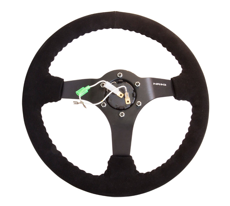 NRG Reinforced Steering Wheel (350mm / 3in. Deep) Blk Suede w/Blk BBall Stitch (Odi Bakchis Edition) NRG Steering Wheels  AXOPROS