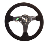 NRG Reinforced Steering Wheel (350mm / 3in. Deep) Blk Suede w/Blk BBall Stitch (Odi Bakchis Edition) NRG Steering Wheels  AXOPROS