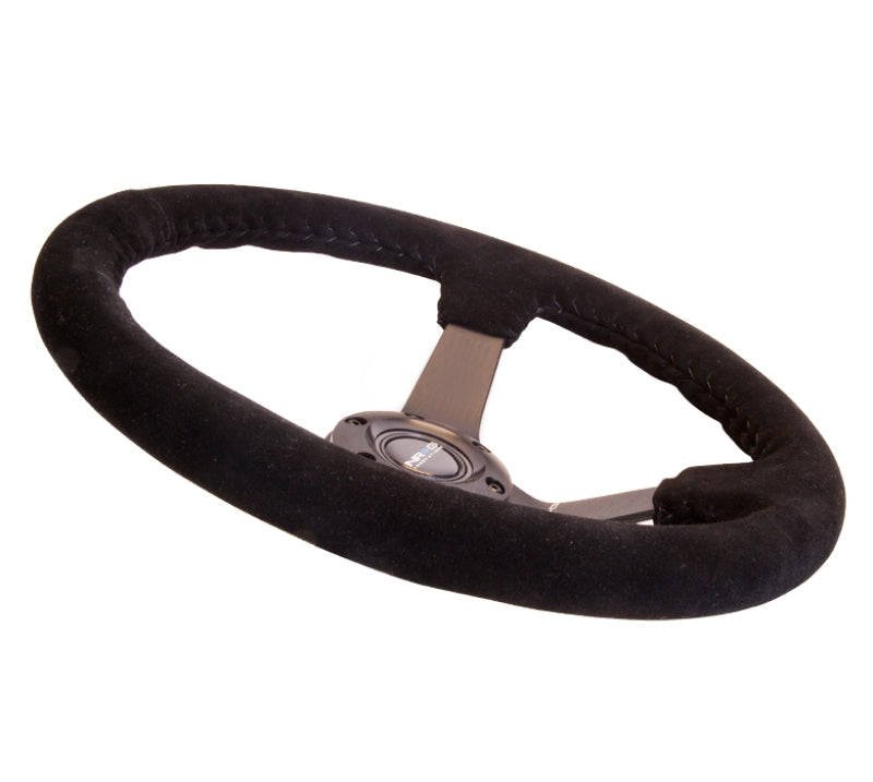 NRG Reinforced Steering Wheel (350mm / 3in. Deep) Blk Suede w/Blk BBall Stitch (Odi Bakchis Edition) NRG Steering Wheels  AXOPROS