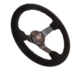 NRG Reinforced Steering Wheel (350mm / 3in. Deep) Blk Suede w/Blk BBall Stitch (Odi Bakchis Edition) NRG Steering Wheels  AXOPROS